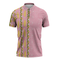 Hawaii Shell Tiare Anthurium Heliconia Lei Zipper Polo Shirt With Tapa Pattern Baby Pink