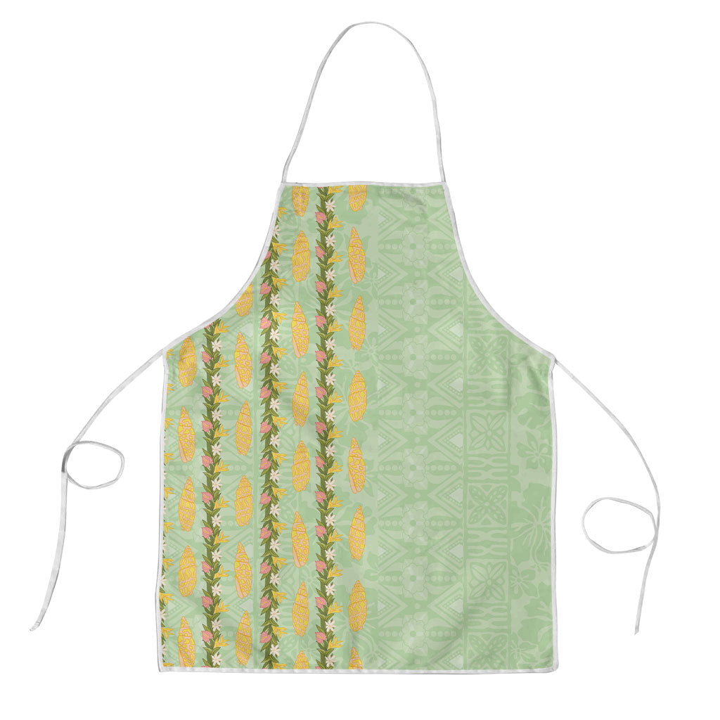 Hawaii Shell Tiare Anthurium Heliconia Lei Apron With Tapa Pattern Baby Green LT05 Green - Polynesian Pride