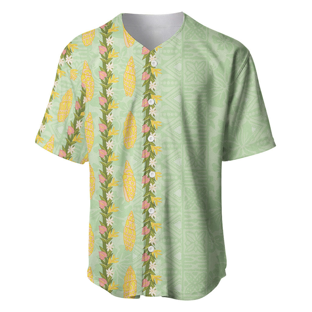 Hawaii Shell Tiare Anthurium Heliconia Lei Baseball Jersey With Tapa Pattern Baby Green