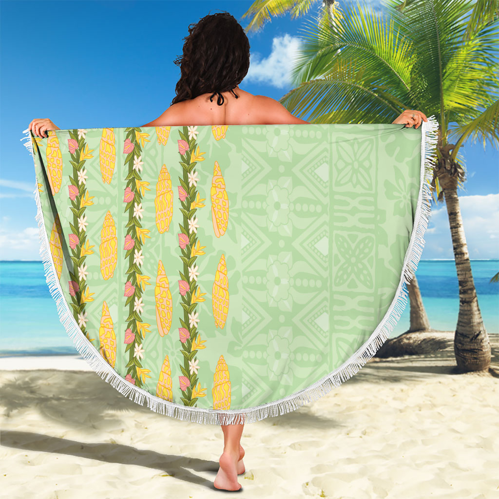 Hawaii Shell Tiare Anthurium Heliconia Lei Beach Blanket With Tapa Pattern Baby Green