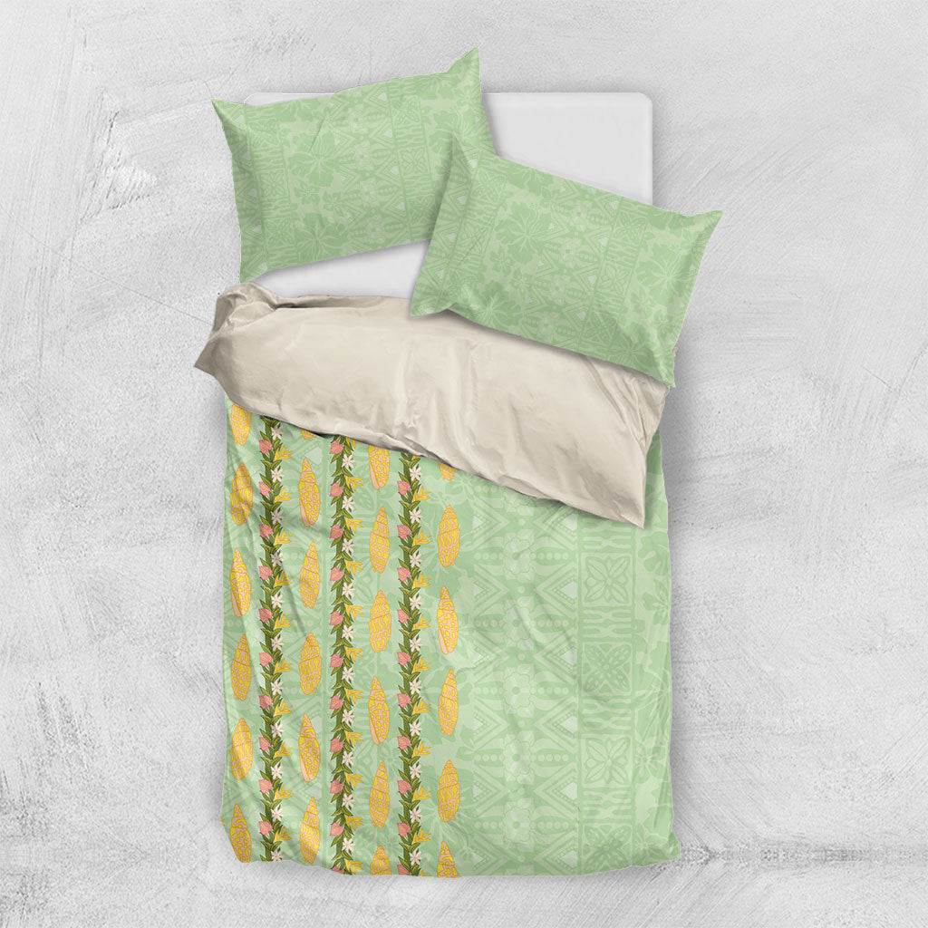 Hawaii Shell Tiare Anthurium Heliconia Lei Bedding Set With Tapa Pattern Baby Green