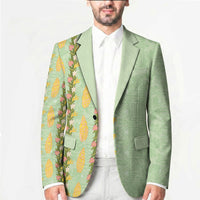 Hawaii Shell Tiare Anthurium Heliconia Lei Blazer With Tapa Pattern Baby Green