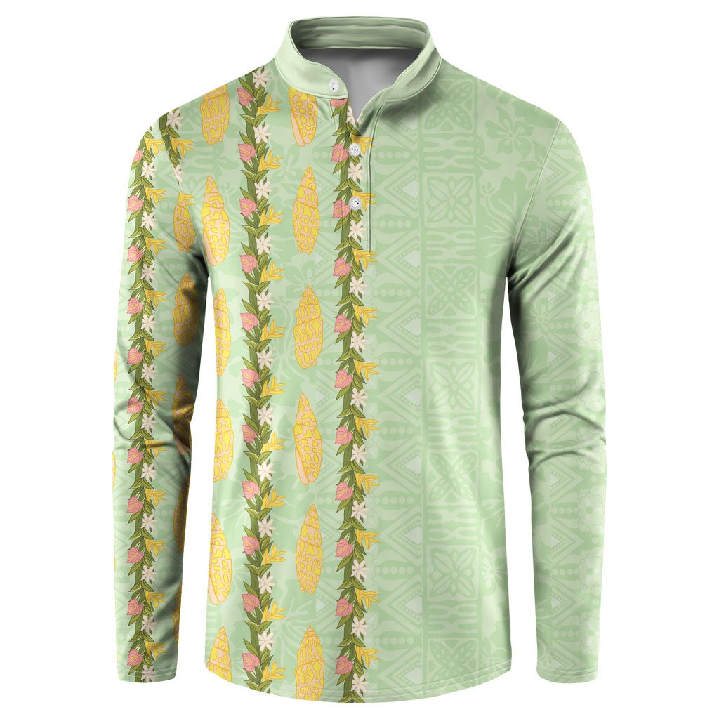 Hawaii Shell Tiare Anthurium Heliconia Lei Button Sweatshirt With Tapa Pattern Baby Green LT05 Green - Polynesian Pride