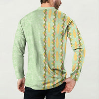 Hawaii Shell Tiare Anthurium Heliconia Lei Button Sweatshirt With Tapa Pattern Baby Green