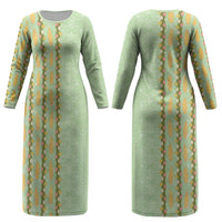 Hawaii Shell Tiare Anthurium Heliconia Lei Couples Matching Long Sleeve Bodycon Dress and Hawaiian Shirt With Tapa Pattern Baby Green LT05 - Polynesian Pride
