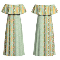 Hawaii Shell Tiare Anthurium Heliconia Lei Couples Matching Off Shoulder Maxi Dress and Hawaiian Shirt With Tapa Pattern Baby Green LT05 - Polynesian Pride
