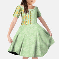 Hawaii Shell Tiare Anthurium Heliconia Lei Family Matching Mermaid Dress and Hawaiian Shirt With Tapa Pattern Baby Green