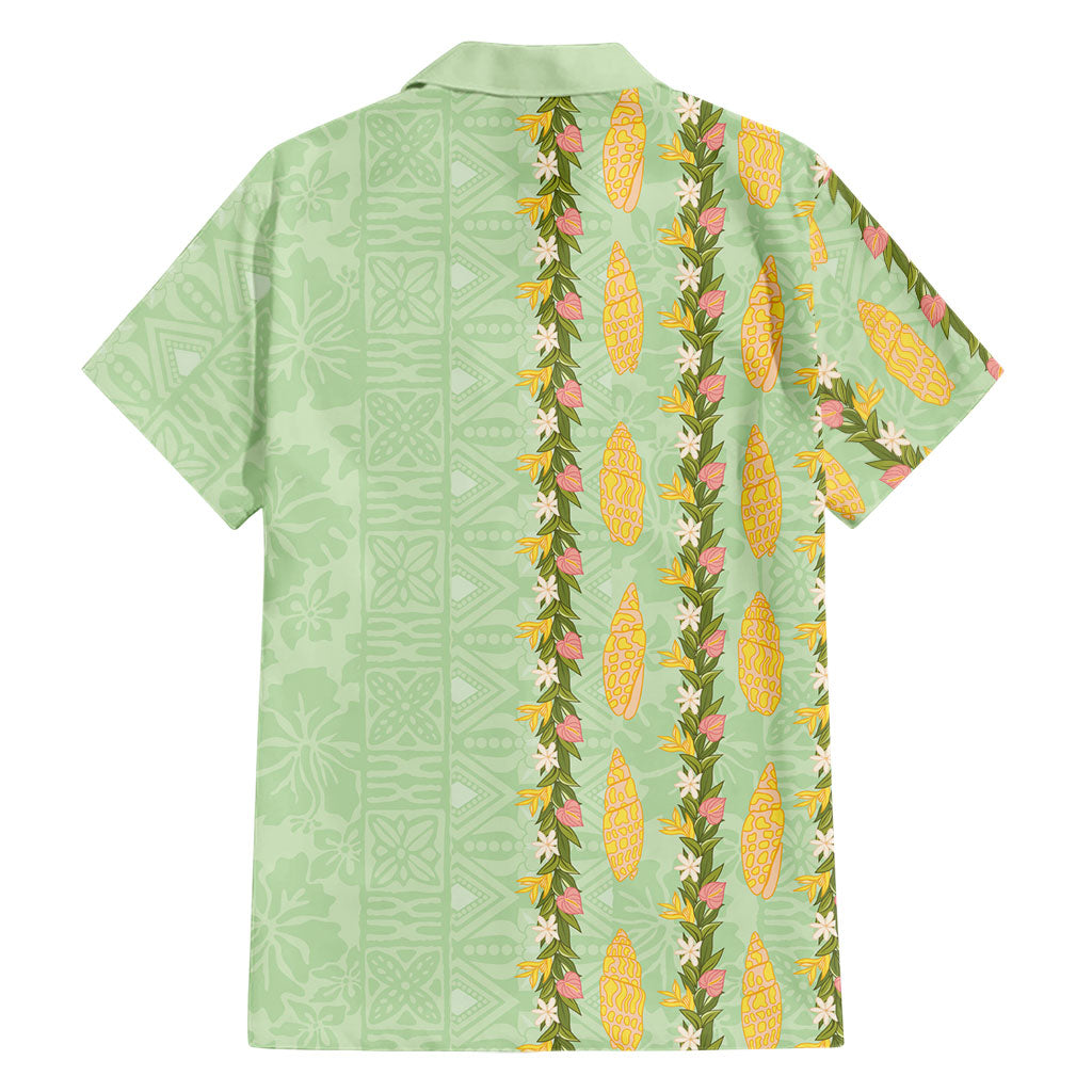 Hawaii Shell Tiare Anthurium Heliconia Lei Family Matching Short Sleeve Bodycon Dress and Hawaiian Shirt With Tapa Pattern Baby Green