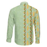 Hawaii Shell Tiare Anthurium Heliconia Lei Family Matching Short Sleeve Bodycon Dress and Hawaiian Shirt With Tapa Pattern Baby Green