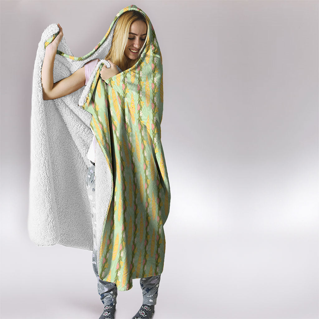 Hawaii Shell Tiare Anthurium Heliconia Lei Hooded Blanket With Tapa Pattern Baby Green