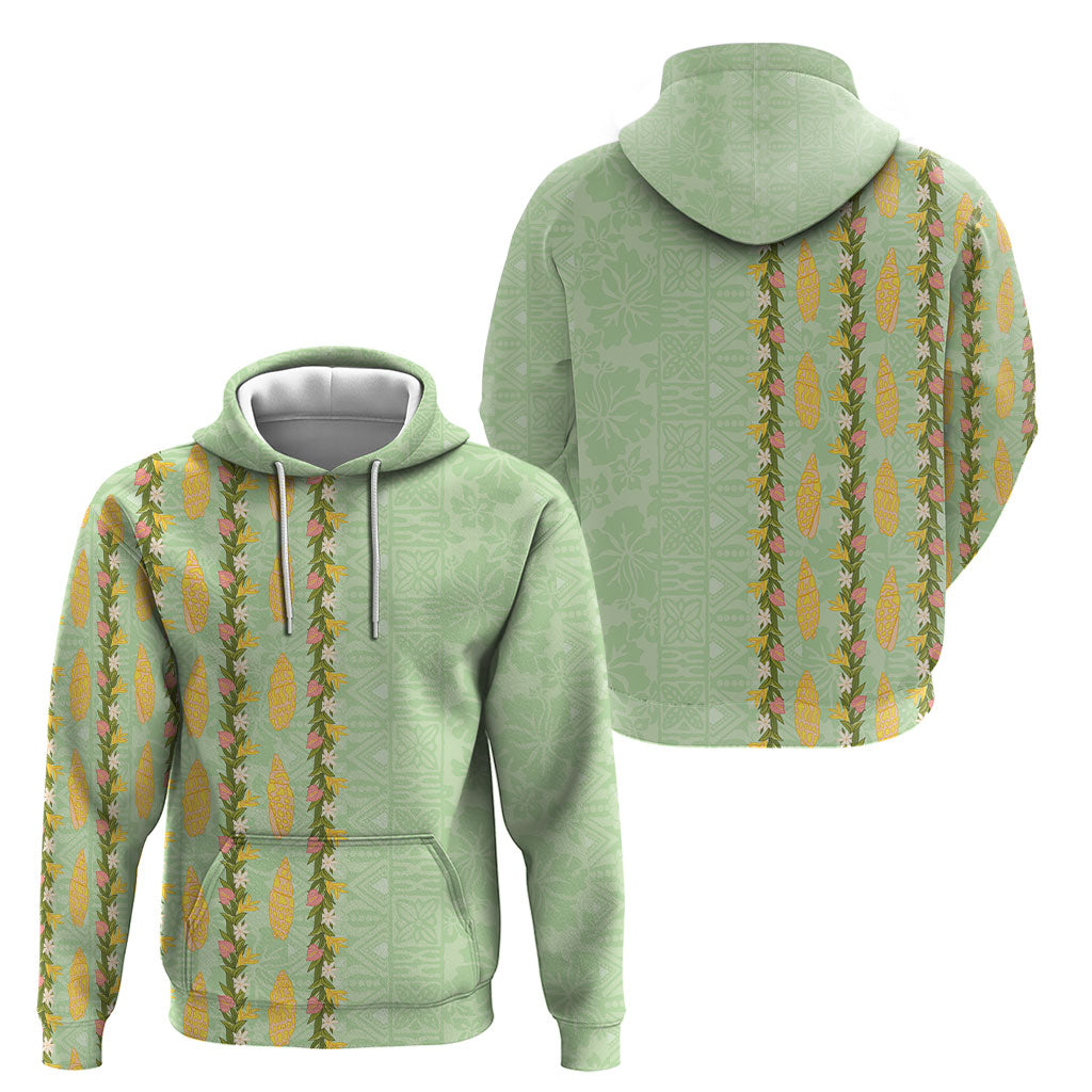 Hawaii Shell Tiare Anthurium Heliconia Lei Hoodie With Tapa Pattern Baby Green