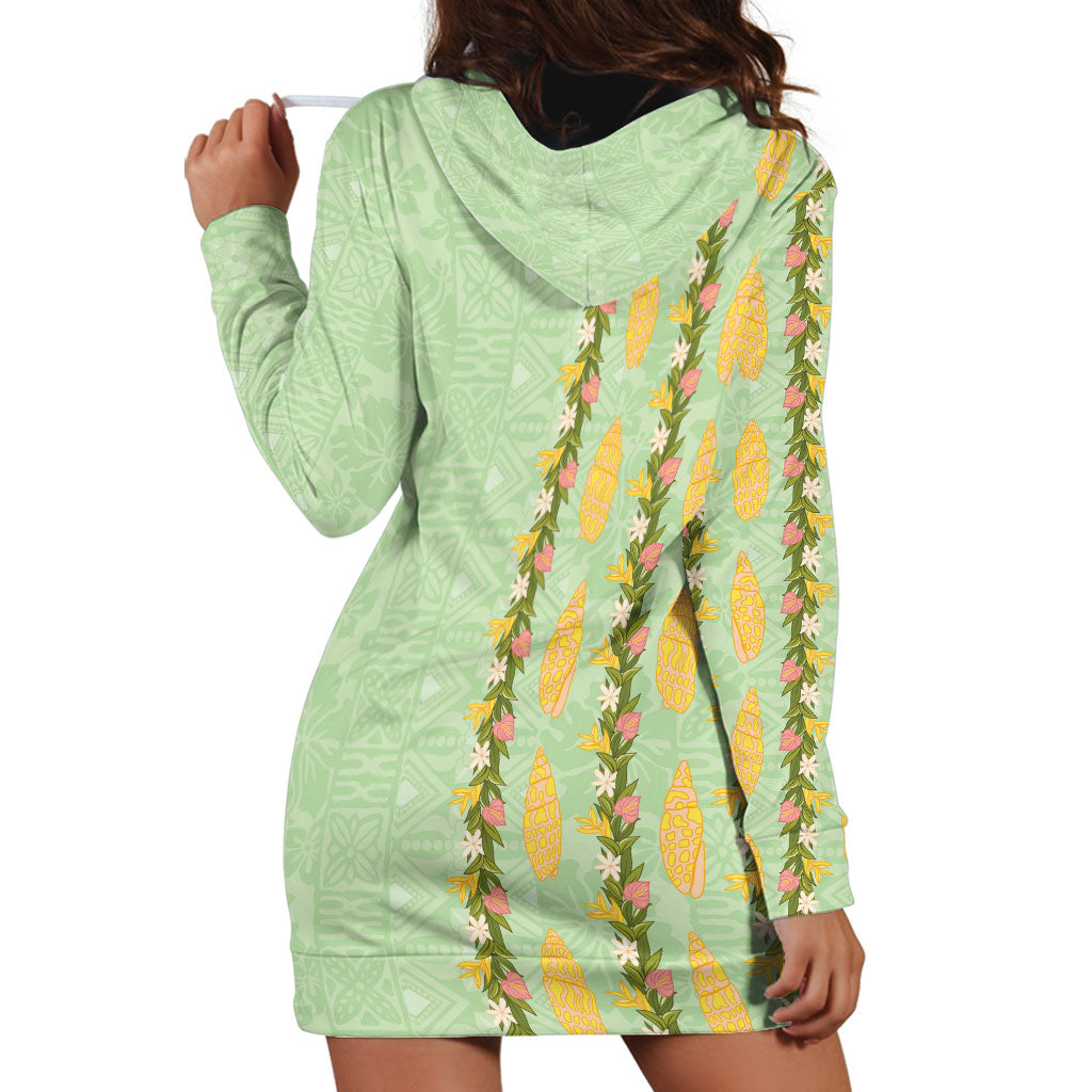 Hawaii Shell Tiare Anthurium Heliconia Lei Hoodie Dress With Tapa Pattern Baby Green
