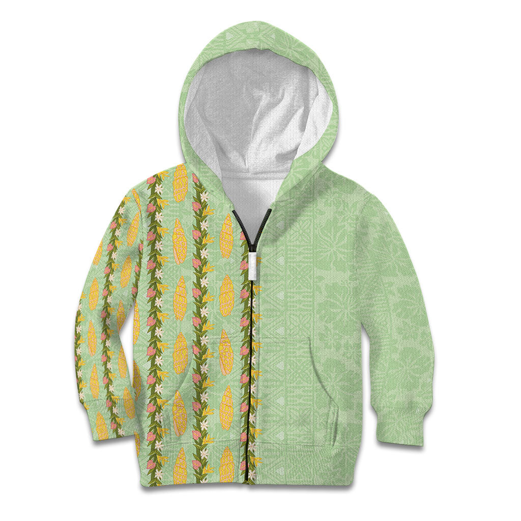 Hawaii Shell Tiare Anthurium Heliconia Lei Kid Hoodie With Tapa Pattern Baby Green