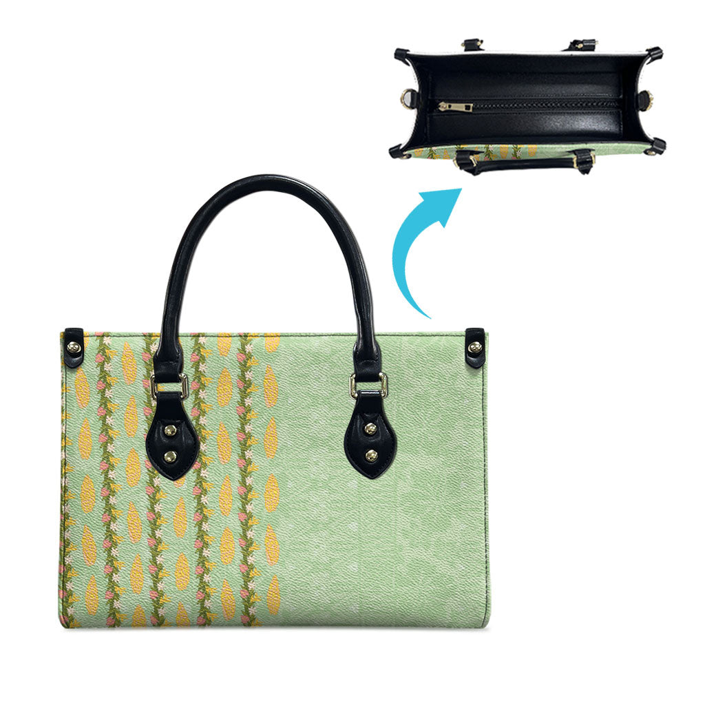 Hawaii Shell Tiare Anthurium Heliconia Lei Leather Bag With Tapa Pattern Baby Green