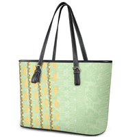 Hawaii Shell Tiare Anthurium Heliconia Lei Leather Tote Bag With Tapa Pattern Baby Green