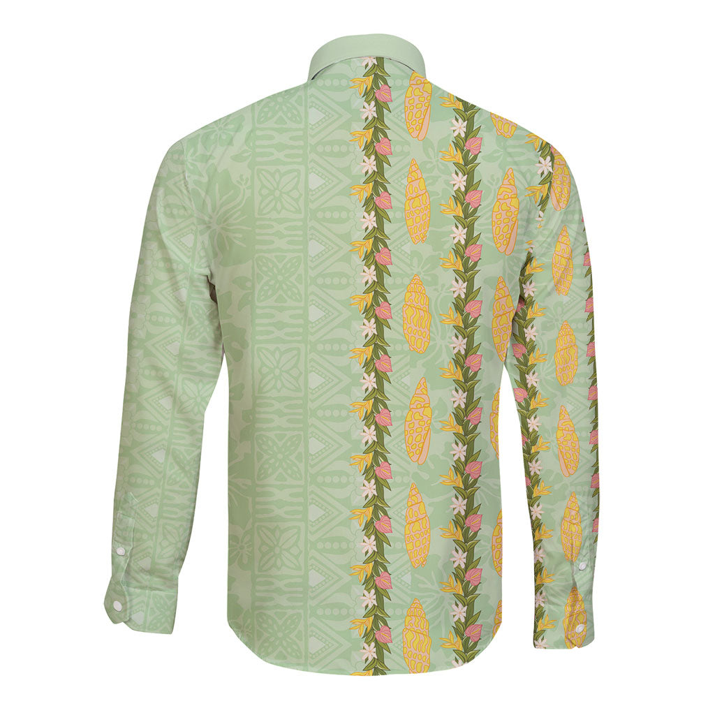Hawaii Shell Tiare Anthurium Heliconia Lei Long Sleeve Button Shirt With Tapa Pattern Baby Green