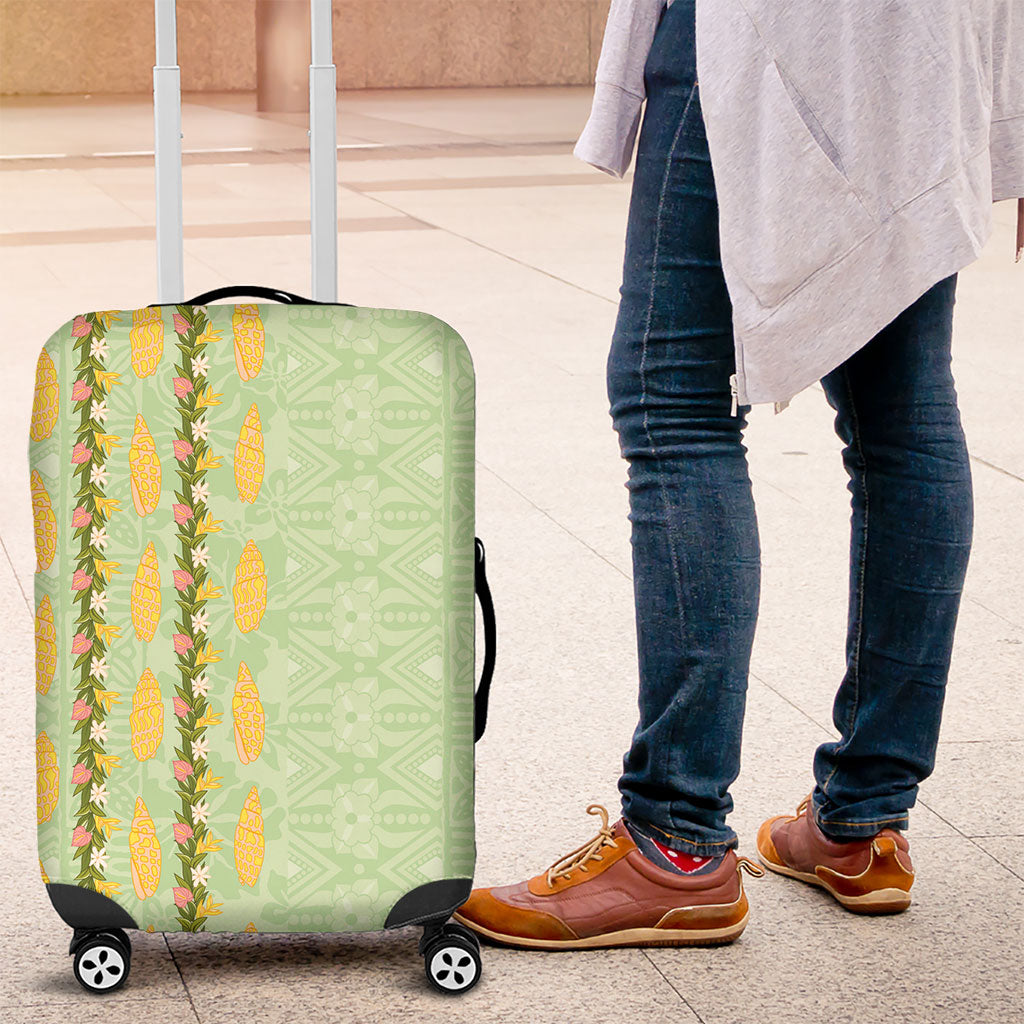 Hawaii Shell Tiare Anthurium Heliconia Lei Luggage Cover With Tapa Pattern Baby Green