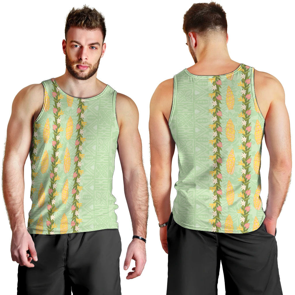 Hawaii Shell Tiare Anthurium Heliconia Lei Men Tank Top With Tapa Pattern Baby Green
