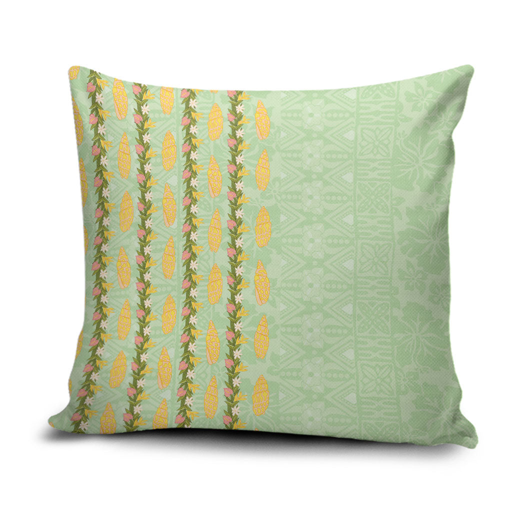 Hawaii Shell Tiare Anthurium Heliconia Lei Pillow Cover With Tapa Pattern Baby Green