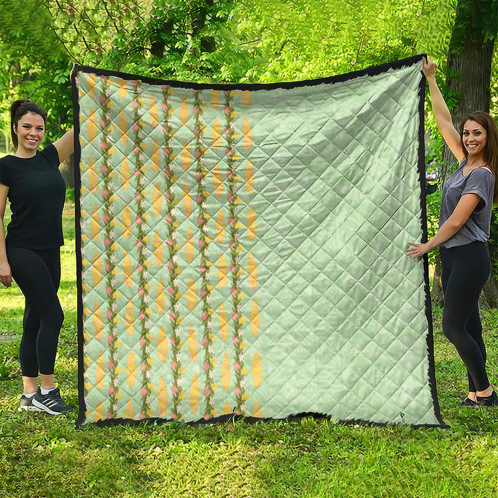 Hawaii Shell Tiare Anthurium Heliconia Lei Quilt With Tapa Pattern Baby Green