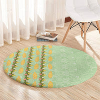 Hawaii Shell Tiare Anthurium Heliconia Lei Round Carpet With Tapa Pattern Baby Green