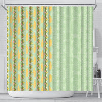 Hawaii Shell Tiare Anthurium Heliconia Lei Shower Curtain With Tapa Pattern Baby Green
