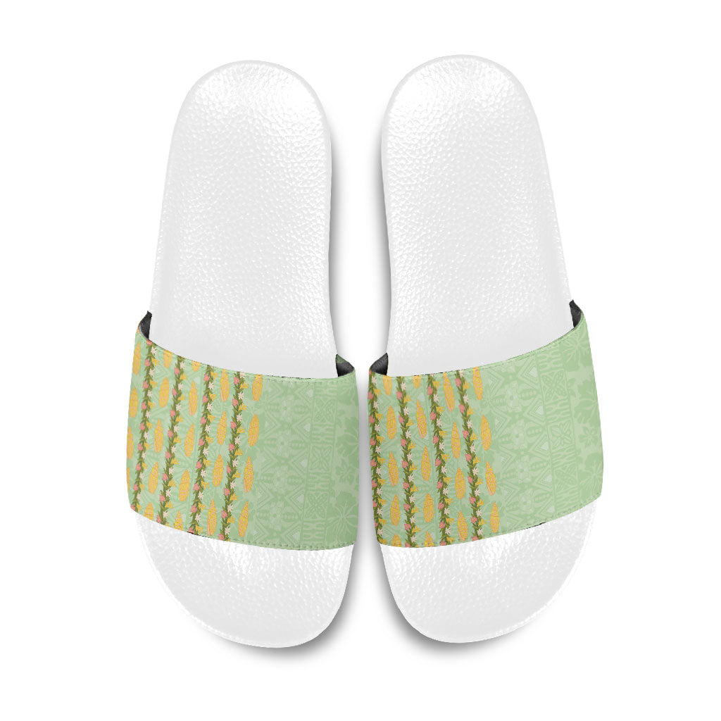 Hawaii Shell Tiare Anthurium Heliconia Lei Slide Sandals With Tapa Pattern Baby Green