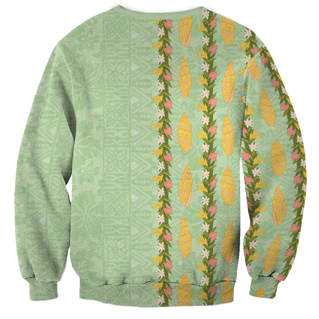 Hawaii Shell Tiare Anthurium Heliconia Lei Sweatshirt With Tapa Pattern Baby Green