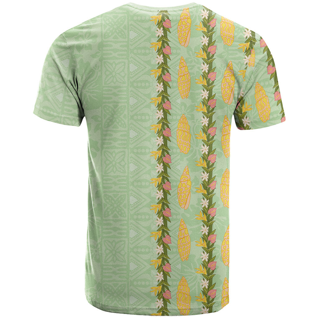 Hawaii Shell Tiare Anthurium Heliconia Lei T Shirt With Tapa Pattern Baby Green