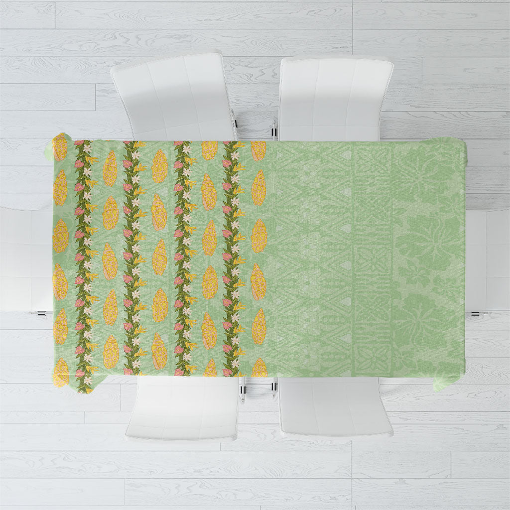 Hawaii Shell Tiare Anthurium Heliconia Lei Tablecloth With Tapa Pattern Baby Green