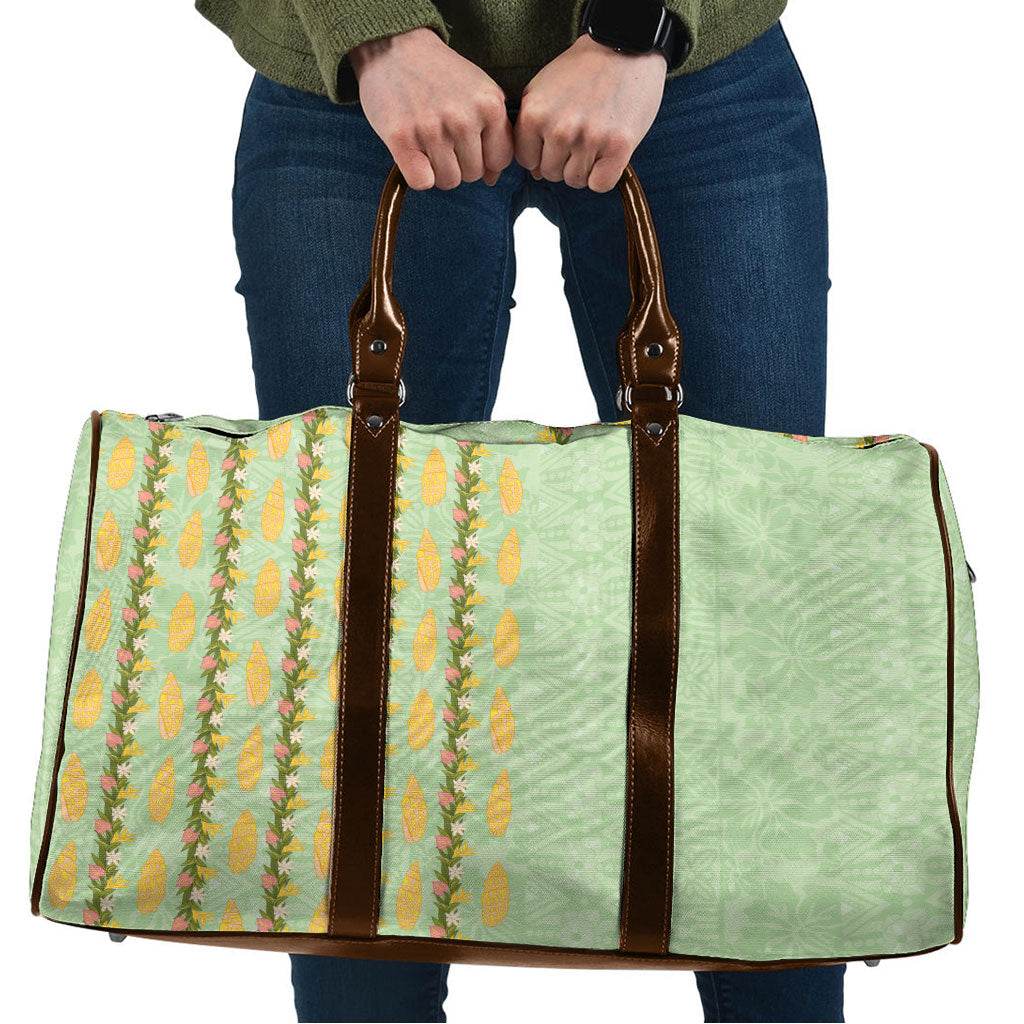 Hawaii Shell Tiare Anthurium Heliconia Lei Travel Bag With Tapa Pattern Baby Green