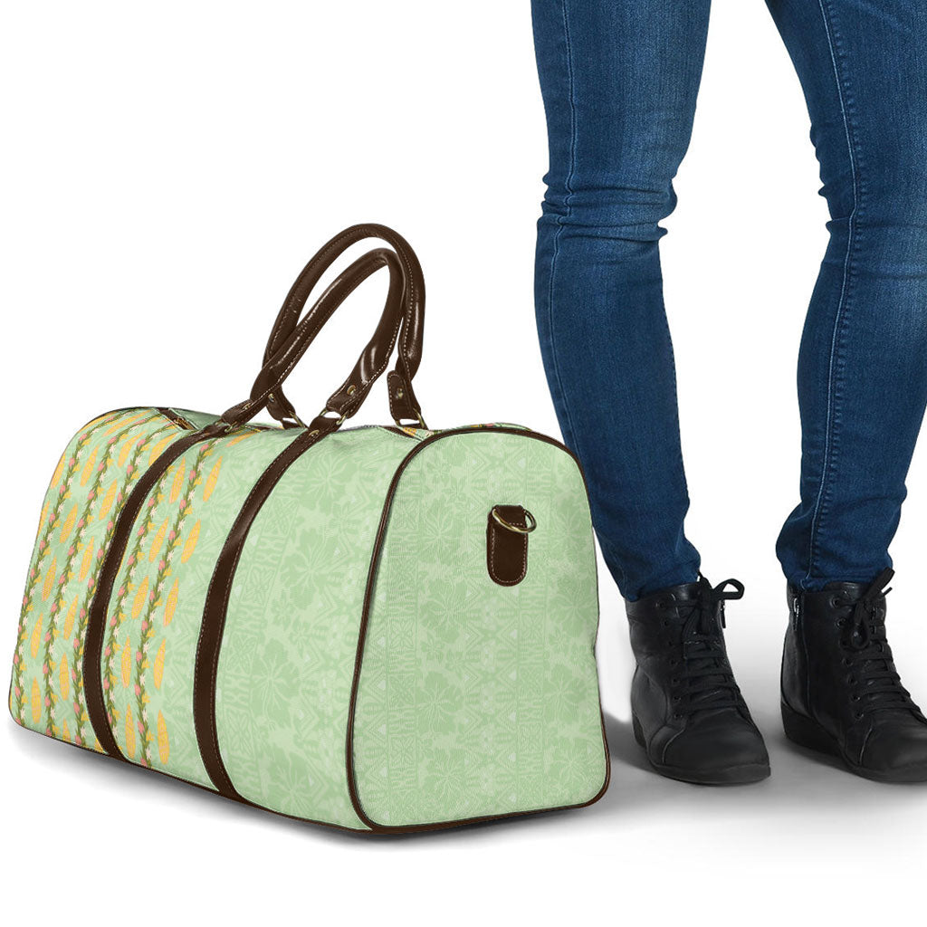 Hawaii Shell Tiare Anthurium Heliconia Lei Travel Bag With Tapa Pattern Baby Green