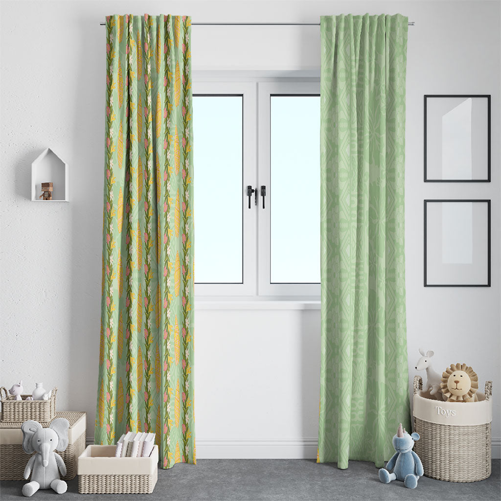 Hawaii Shell Tiare Anthurium Heliconia Lei Window Curtain With Tapa Pattern Baby Green