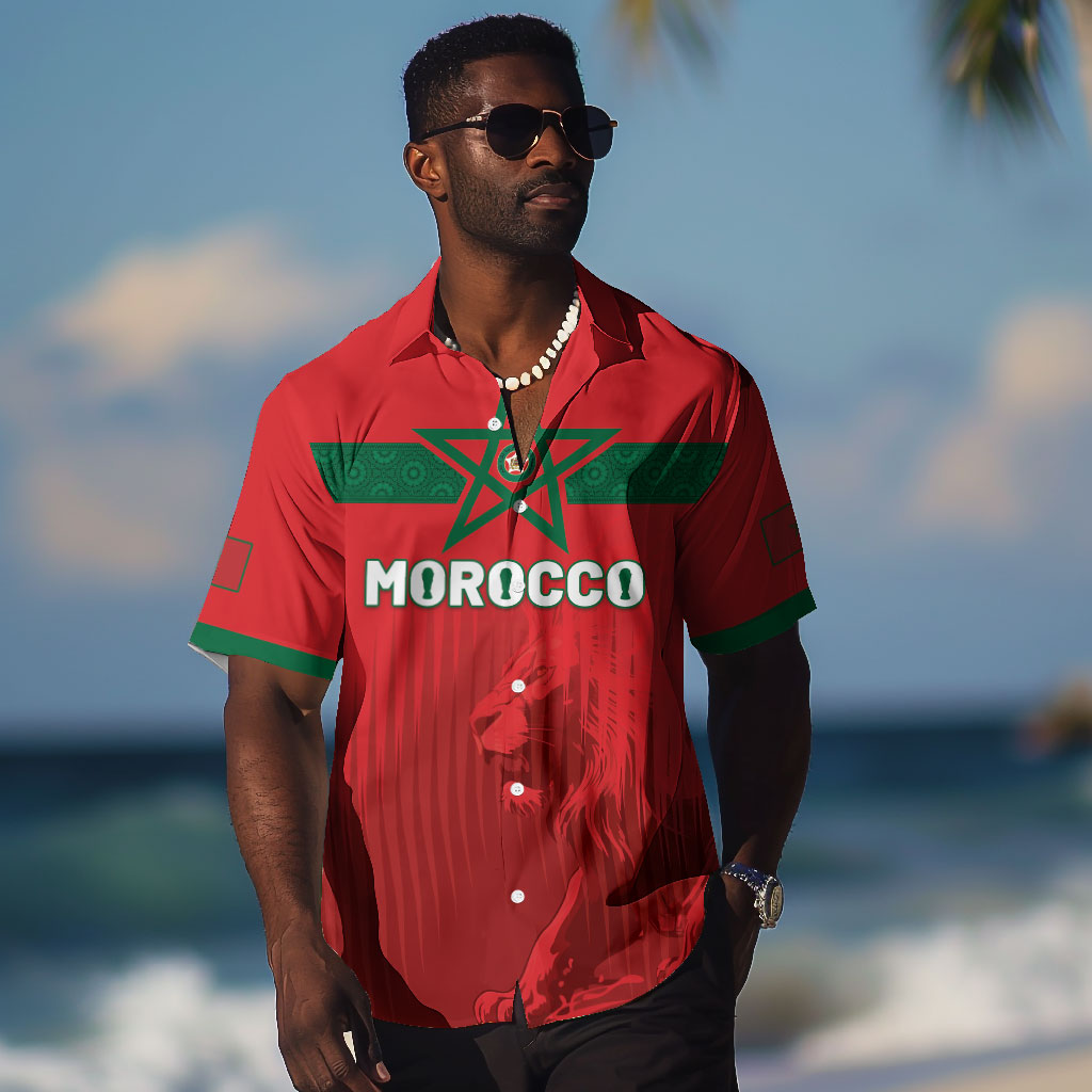 Custom Morocco Football 2026 Hawaiian Shirt Atlas Lions Breathtaking Victory Red Version