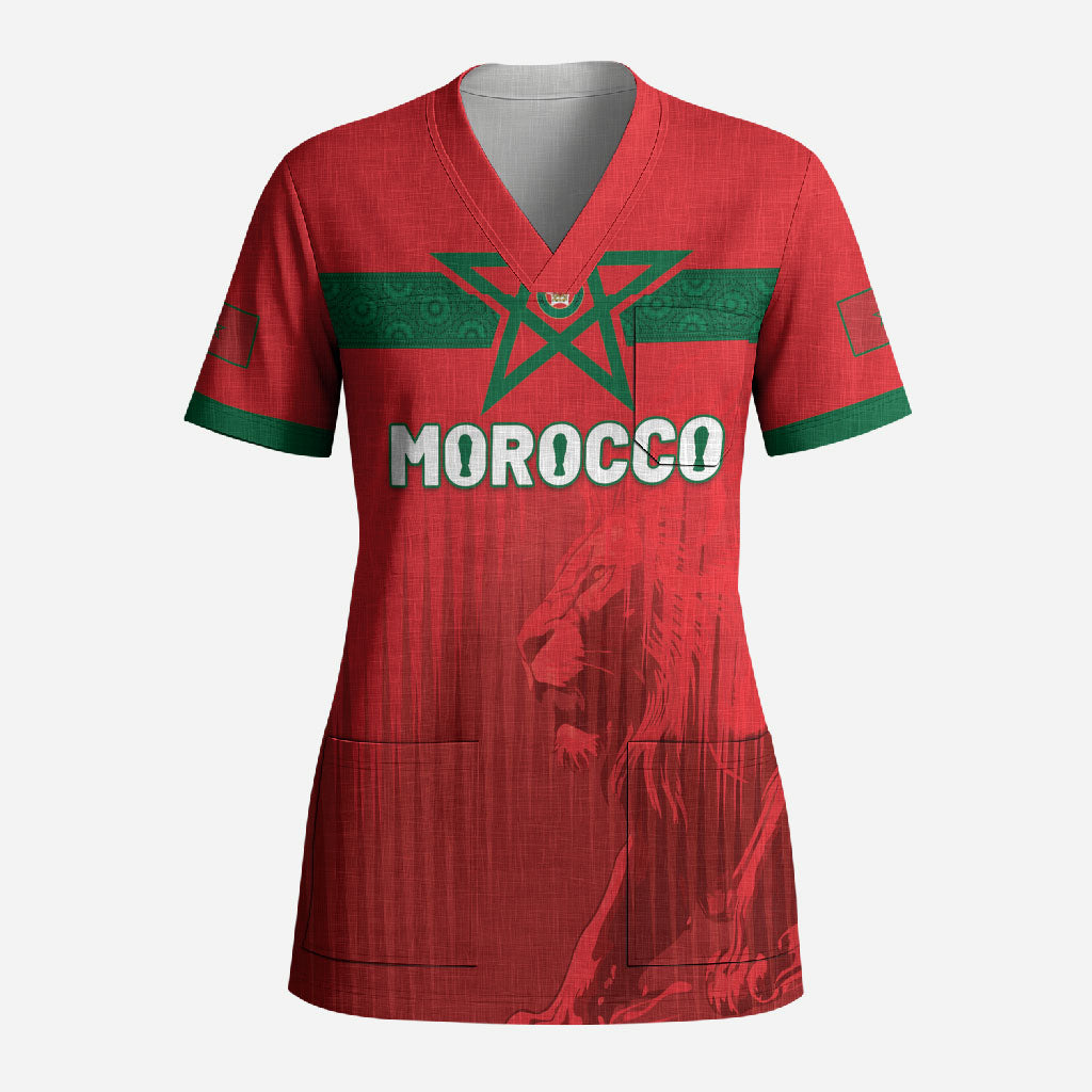 Custom Morocco Football 2026 Scrub Top Atlas Lions Breathtaking Victory Red Version LT05 Adult Red - Polynesian Pride