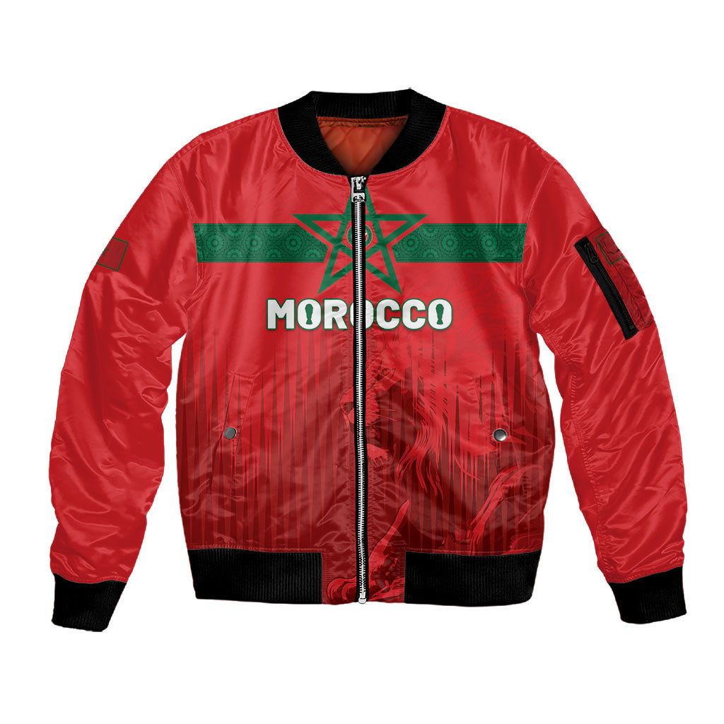 Custom Morocco Football 2026 Sleeve Zip Bomber Jacket Atlas Lions Breathtaking Victory Red Version