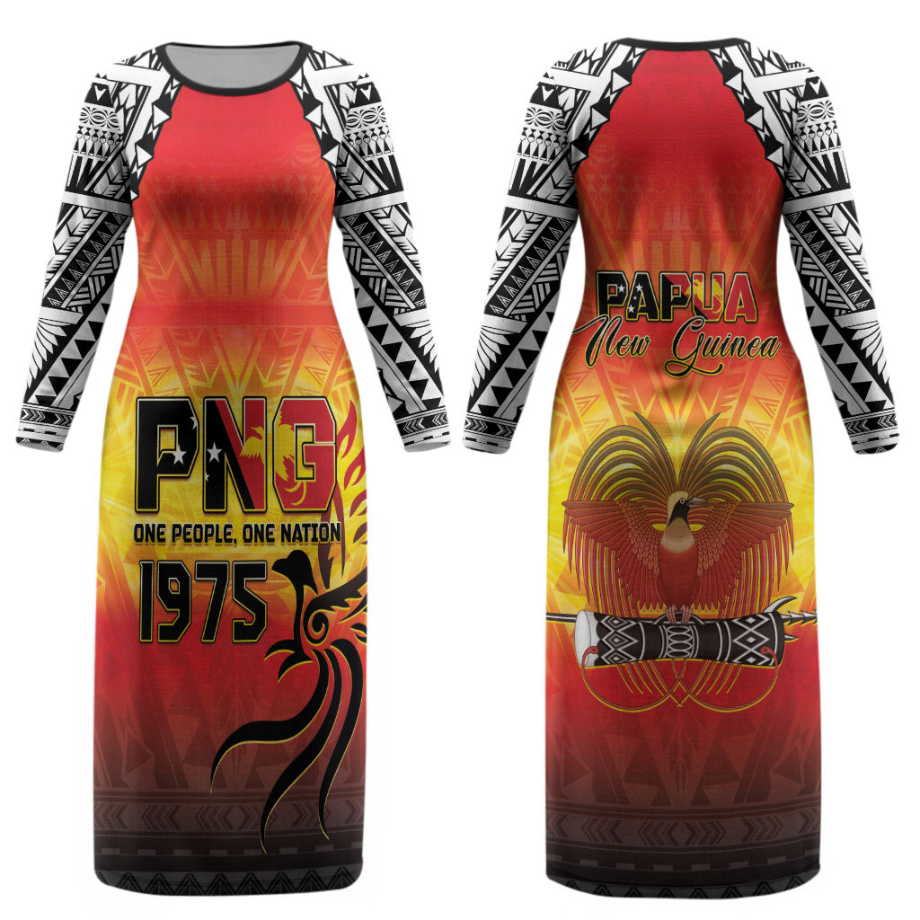 Papua New Guinea Independence Day Couples Matching Long Sleeve Bodycon Dress and Hawaiian Shirt One People One Nation One PNG LT05 - Polynesian Pride