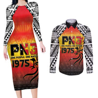 Papua New Guinea 49th Independence Day Couples Matching Long Sleeve Bodycon Dress and Long Sleeve Button Shirt One People One Nation One PNG