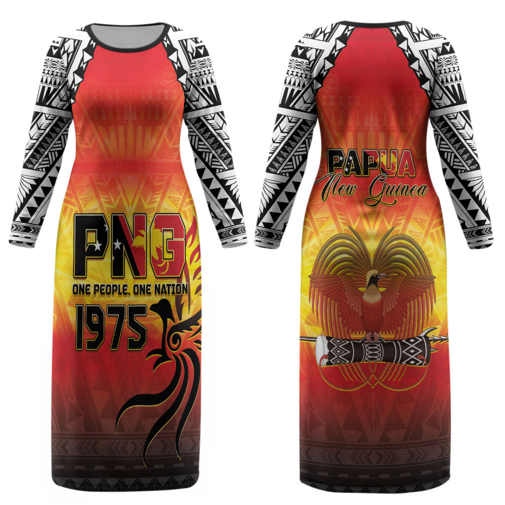 Papua New Guinea Independence Day Couples Matching Long Sleeve Bodycon Dress and Long Sleeve Button Shirt One People One Nation One PNG LT05 - Polynesian Pride