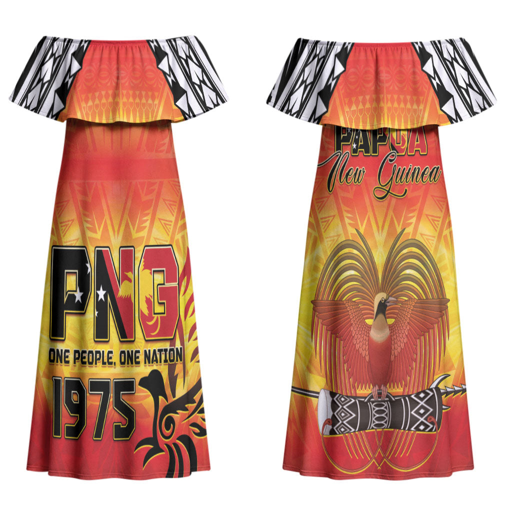 Papua New Guinea Independence Day Couples Matching Off Shoulder Maxi Dress and Hawaiian Shirt One People One Nation One PNG LT05 - Polynesian Pride
