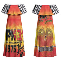 Papua New Guinea Independence Day Couples Matching Off Shoulder Maxi Dress and Hawaiian Shirt One People One Nation One PNG LT05 - Polynesian Pride