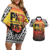 Papua New Guinea Independence Day Couples Matching Off Shoulder Short Dress and Hawaiian Shirt One People One Nation One PNG LT05 Yellow - Polynesian Pride