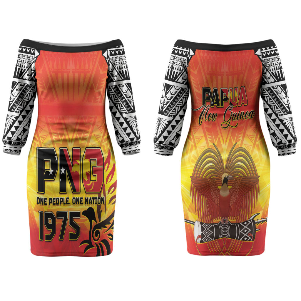 Papua New Guinea Independence Day Couples Matching Off The Shoulder Long Sleeve Dress and Hawaiian Shirt One People One Nation One PNG LT05 - Polynesian Pride