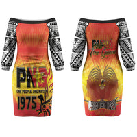 Papua New Guinea Independence Day Couples Matching Off The Shoulder Long Sleeve Dress and Hawaiian Shirt One People One Nation One PNG LT05 - Polynesian Pride