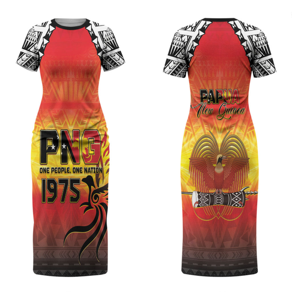 Papua New Guinea Independence Day Couples Matching Short Sleeve Bodycon Dress and Long Sleeve Button Shirt One People One Nation One PNG LT05 - Polynesian Pride