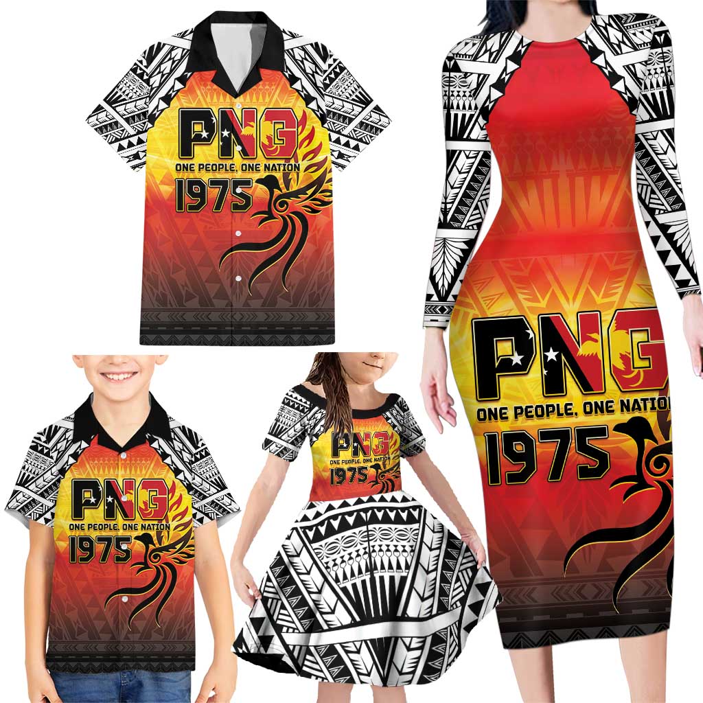 Papua New Guinea 50th Independence Day Family Matching Long Sleeve Bodycon Dress and Hawaiian Shirt One People One Nation One PNG LT05 - Polynesian Pride