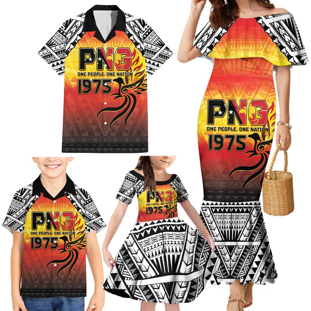 Papua New Guinea 49th Independence Day Family Matching Mermaid Dress and Hawaiian Shirt One People One Nation One PNG