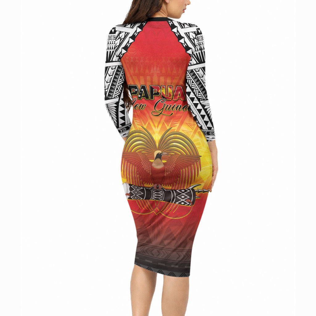 Papua New Guinea Independence Day Long Sleeve Bodycon Dress One People One Nation One PNG LT05 - Polynesian Pride