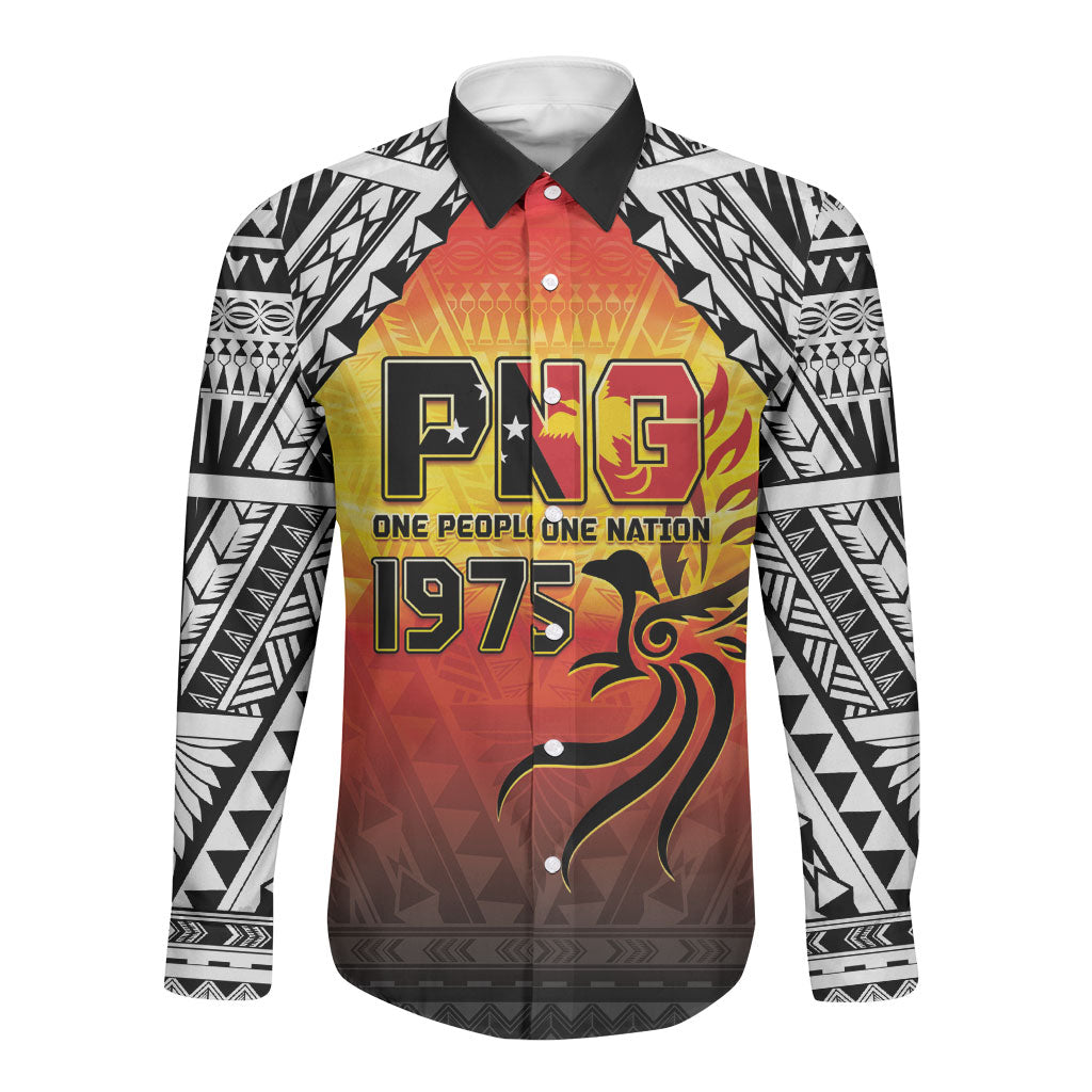 Papua New Guinea 50th Independence Day Long Sleeve Button Shirt One People One Nation One PNG LT05 Unisex Yellow - Polynesian Pride