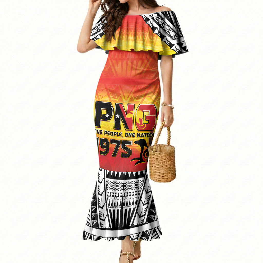 Papua New Guinea Independence Day Mermaid Dress One People One Nation One PNG LT05 Women Yellow - Polynesian Pride